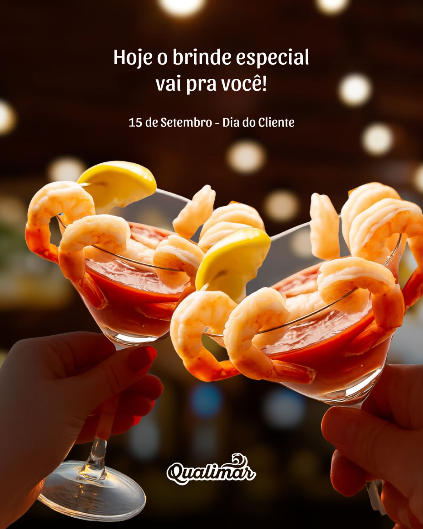 No Dia do Cliente, a Qualimar ergue um brinde a você, que está ao nosso lado todos os dias.
Mais do que oferecer o melhor camarão, queremos celebrar a confiança, a parceria e os momentos que construímos juntos.
Cada receita preparada com o camarão Qualimar, cada mesa em família e cada momento especial só existem porque você confia em nossa qualidade e brasilidade.
Feliz Dia do Cliente!
15 de setembro — Dia do Cliente
Uma homenagem da Qualimar — O Camarão do Brasil.
#cliente #clientes #diadocliente #homenagem