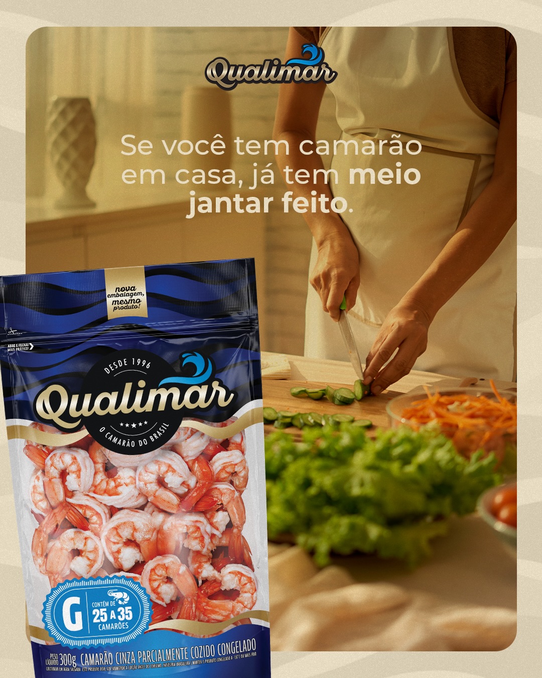Tem dias que você não quer pensar. Quer resolver. 🍤✨

E com Qualimar em casa, o jantar já começa pela metade.
O resto? Flui.

Hoje a gente te mostra um espaguete com camarão:
rápido no preparo, marcante no sabor.

Porque quando a escolha é certa, o resultado não precisa de esforço.