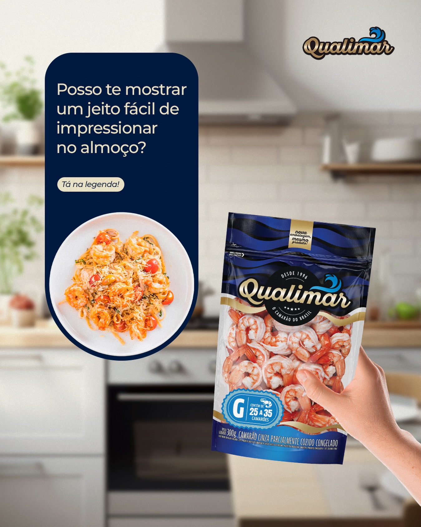 Quer impressionar no jantar sem passar horas na cozinha? 🍝🍤

Esse espaguete com camarão é aquele tipo de prato que parece elaborado… mas é super simples de fazer.

É só preparar o molho, colocar o Camarão Qualimar e misturar com a massa. Em poucos minutos, você tem um jantar  lindo e delicioso na mesa.

Prático, rápido e com cara de “uau” 😍

Agora pega o papel, e a caneta para anotar a receita de um Espaguete com Camarão Qualimar 🍤🍝

🍝 Você vai precisar de:

• 1 pacote de camarão Qualimar G 25/35 Eviscerado.
• 250g de espaguete.
• Tomates-cereja cortados ao meio.
• 2 dentes de alho picados.
• Azeite.
• Sal e pimenta a gosto.
• Queijo ralado para finalizar.
• Cheiro-verde ou manjericão (opcional).

🥣 Modo de preparo:

• Cozinhe o espaguete até ficar al dente e reserve.
• Em uma frigideira, aqueça azeite ou manteiga e doure o alho.
• Acrescente o camarão Qualimar e refogue por alguns minutos até ficar douradinho.
• Junte os tomates-cereja e mexa até ficarem levemente macios.
• Adicione o espaguete cozido, misture bem e ajuste o sal e a pimenta.
• Finalize com queijo ralado e cheiro-verde por cima.

Pronto. Um jantar rápido, saboroso e daquele jeito que todo mundo repete. ✨

👉 Para quem você faria?