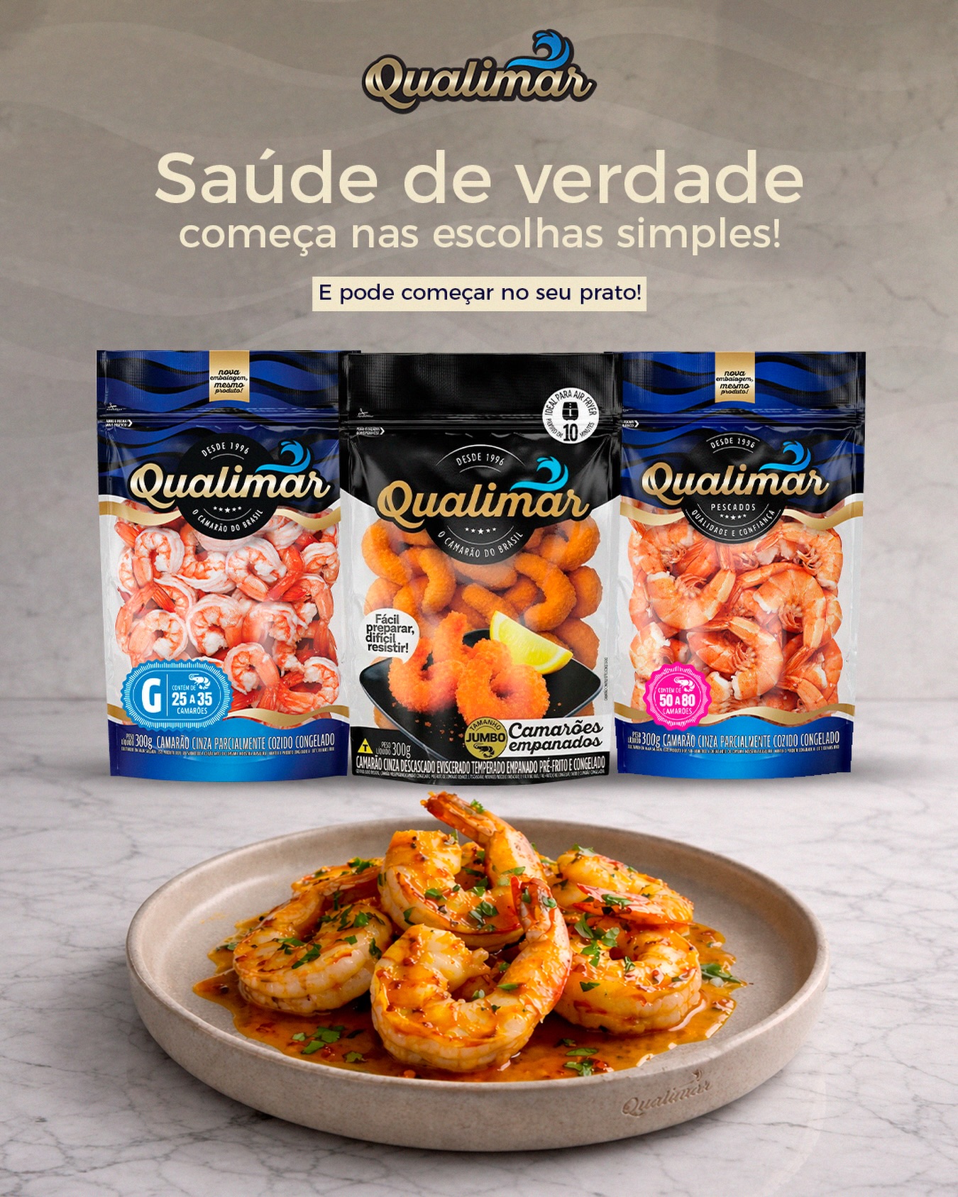 No Dia Mundial da Saúde, vale lembrar:
cuidar de si é mais simples do que parece.

Saúde de verdade está nas escolhas que você consegue manter no dia a dia leves, nutritivas e práticas.

O camarão Qualimar une tudo isso:
sabor, qualidade e facilidade no preparo pra você viver com mais equilíbrio, sem abrir mão do que gosta.

Topa começar a se cuidar de verdade a partir de hoje?