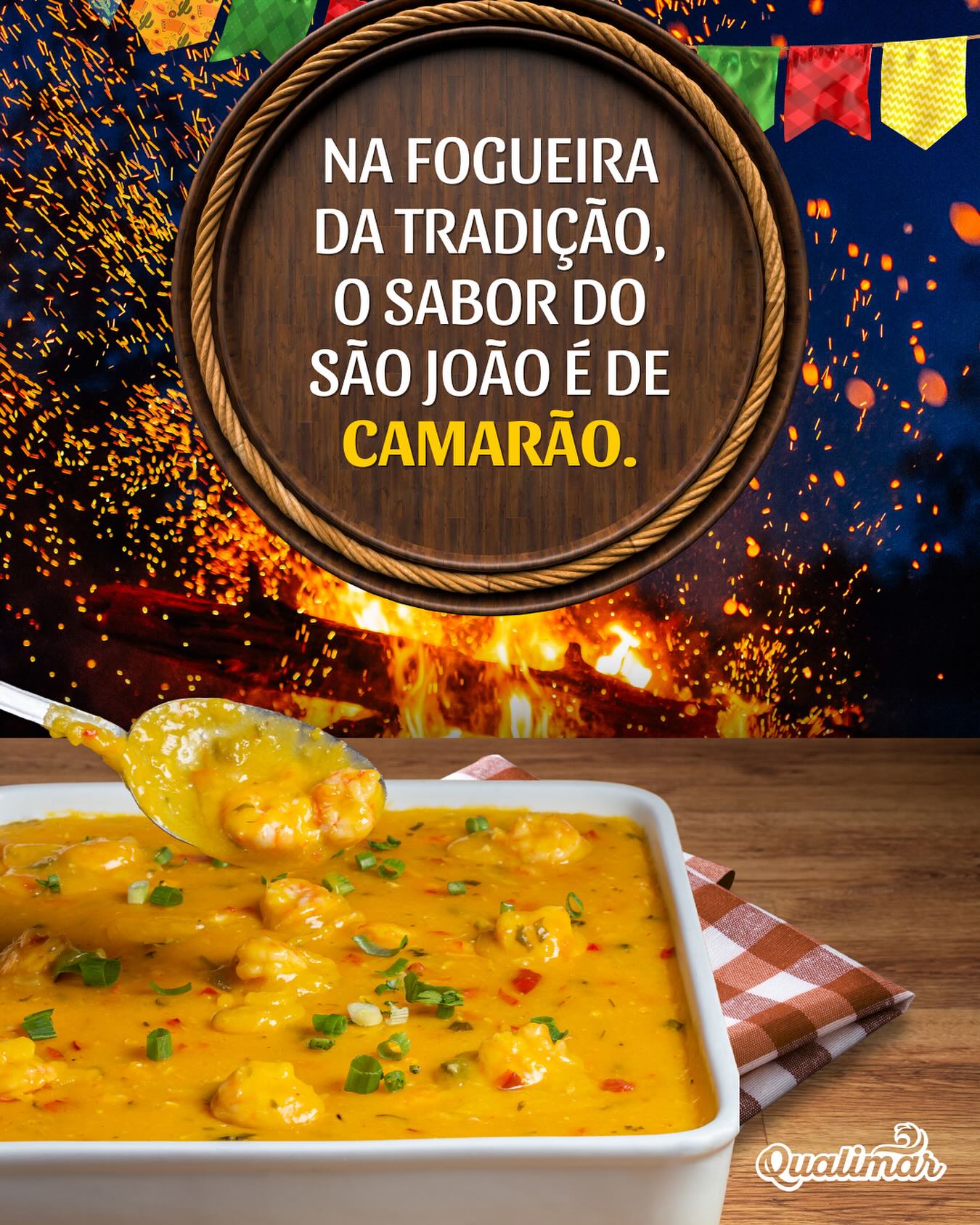 Vatapá, bobó, caldinho… Seja qual for o prato, o camarão é presença certa na grande festa. Nas festas juninas de todo Brasil.
🎇 Celebre com sabor, celebre com tradição.
🦐 Escolha o melhor camarão: Qualimar, e faça bonito na sua mesa!
Afinal, na fogueira da tradição, o sabor do São João é de camarão!
Qualimar. O camarão do São João.
O camarão do Brasil.